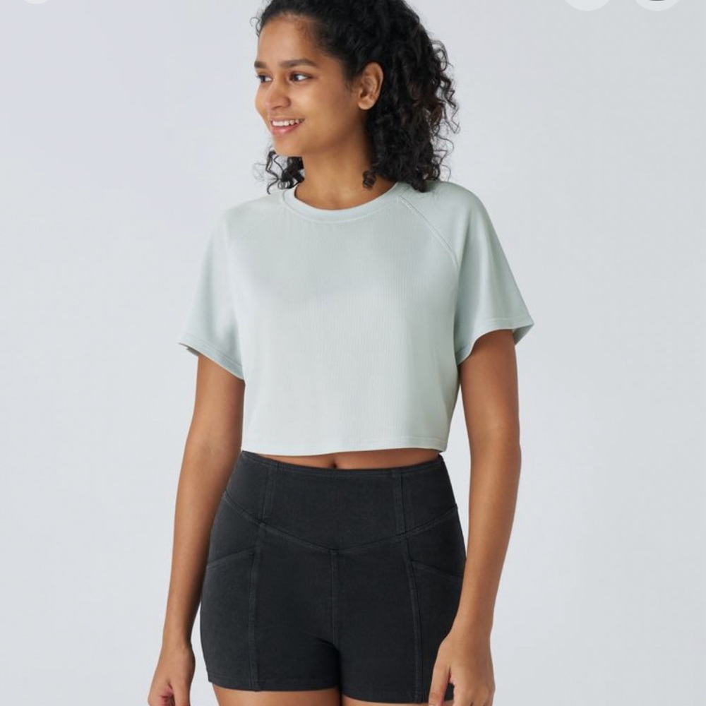 Halara Raglan Sleeve Solid Cropped Waffle Casual Tee